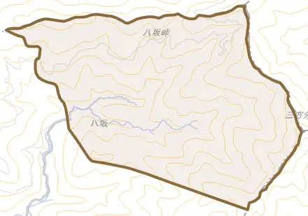 八坂とその周辺の地図。町の範囲を重ねている