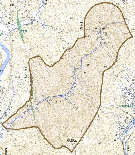 一色とその周辺の地図。町の範囲を重ねている