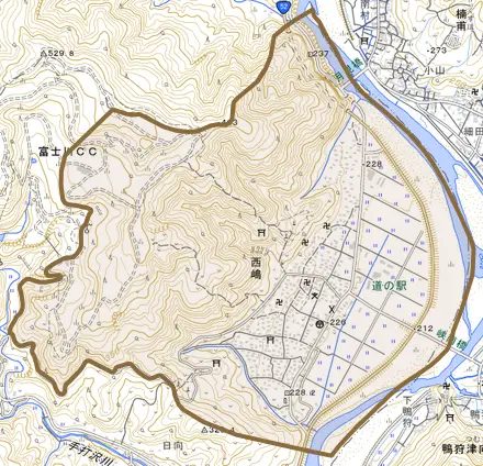 西嶋とその周辺の地図。町の範囲を重ねている