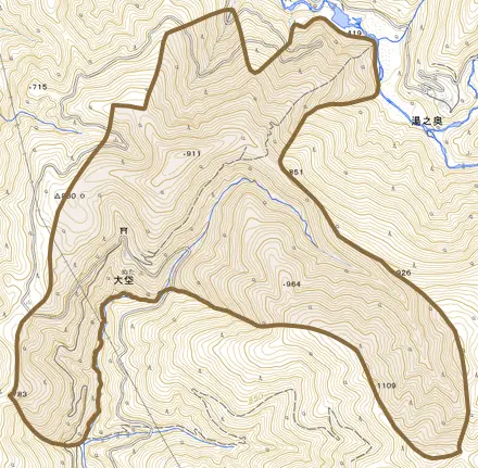 大垈とその周辺の地図。町の範囲を重ねている