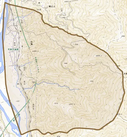 大島とその周辺の地図。町の範囲を重ねている