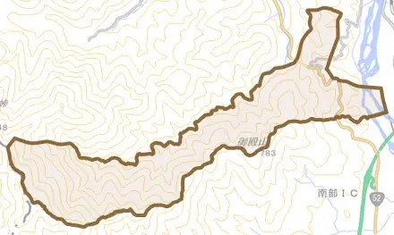 横根中とその周辺の地図。町の範囲を重ねている