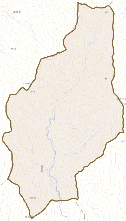 上佐野とその周辺の地図。町の範囲を重ねている