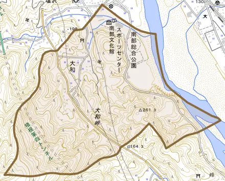 大和とその周辺の地図。町の範囲を重ねている