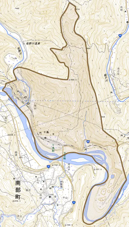 十島とその周辺の地図。町の範囲を重ねている
