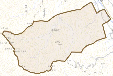 清哲町青木とその周辺の地図。町の範囲を重ねている