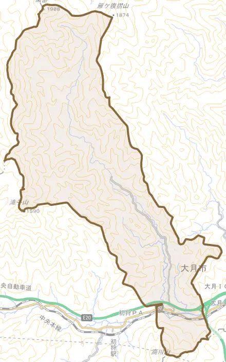 大月町真木とその周辺の地図。町の範囲を重ねている