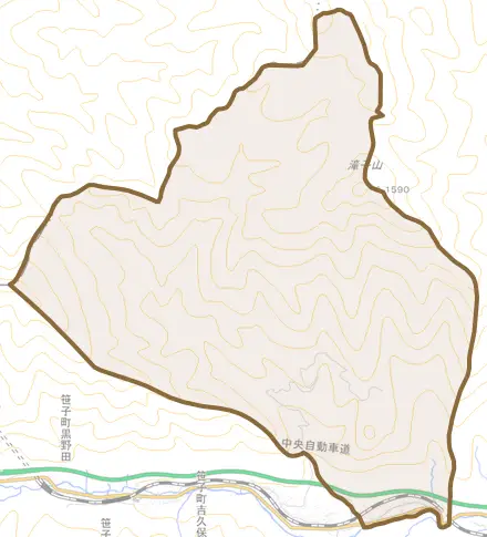 笹子町白野とその周辺の地図。町の範囲を重ねている