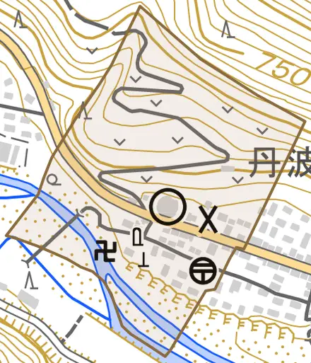 上組とその周辺の地図。町の範囲を重ねている