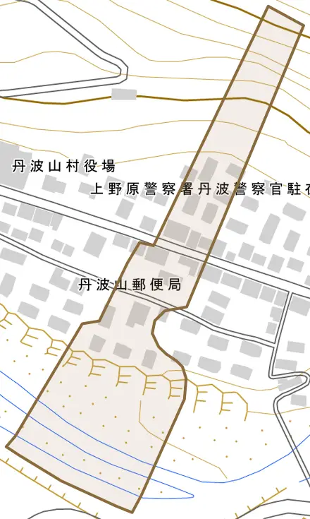 中組とその周辺の地図。町の範囲を重ねている