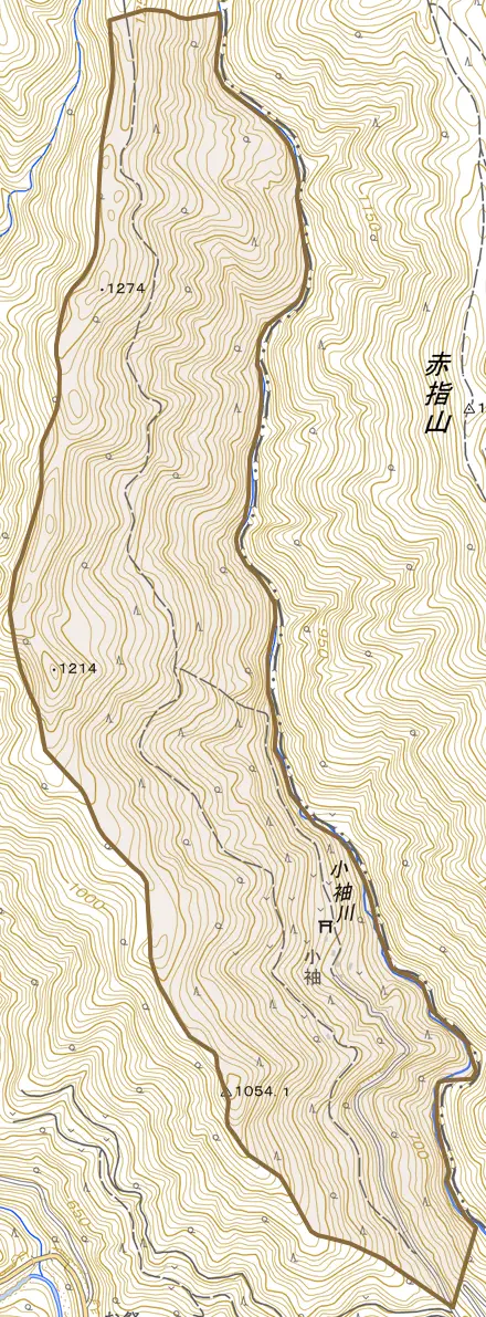 小袖とその周辺の地図。町の範囲を重ねている