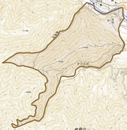 高尾とその周辺の地図。町の範囲を重ねている