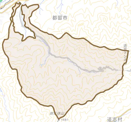 大野とその周辺の地図。町の範囲を重ねている