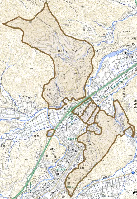 下谷とその周辺の地図。町の範囲を重ねている