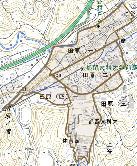 田原とその周辺の地図。町の範囲を重ねている