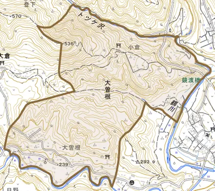 大曽根とその周辺の地図。町の範囲を重ねている