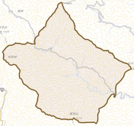 西原とその周辺の地図。町の範囲を重ねている