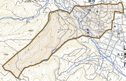 堀内とその周辺の地図。町の範囲を重ねている