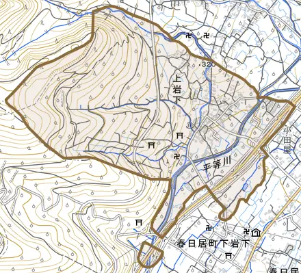 上岩下とその周辺の地図。町の範囲を重ねている