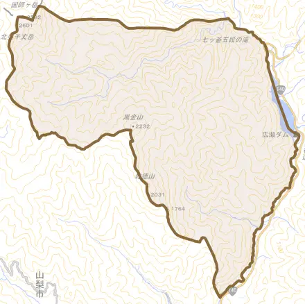 三富上釜口とその周辺の地図。町の範囲を重ねている