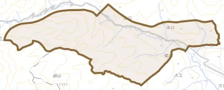水口とその周辺の地図。町の範囲を重ねている
